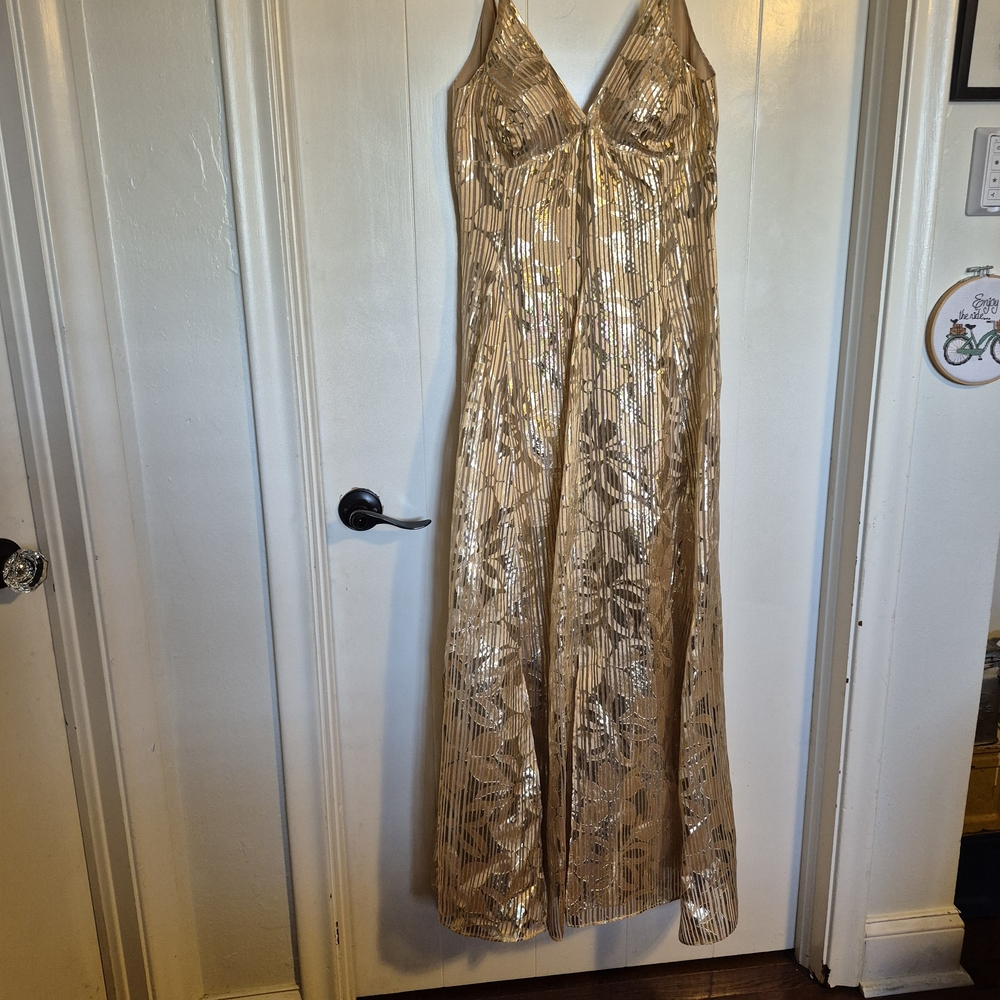 Gold Patterned Halter-Style Maxi Dress